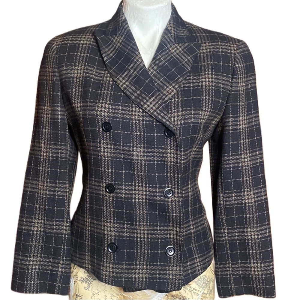 VINTAGE SAHZA Sax Fifth Avenue wool black Tweed double breasted Luxury blazer 6